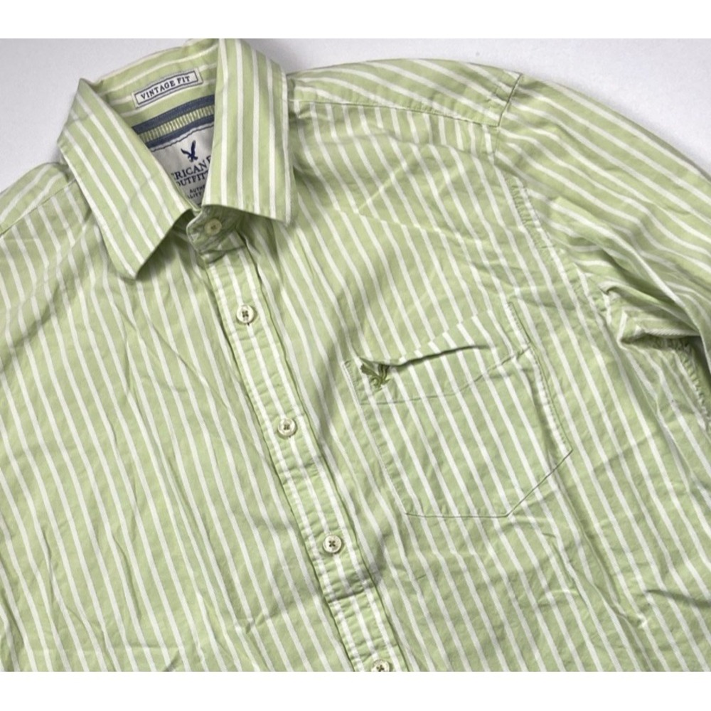 American Eagle Outfitters Vintage Fit Casual Dress Shirt Sz L Green White Stripe